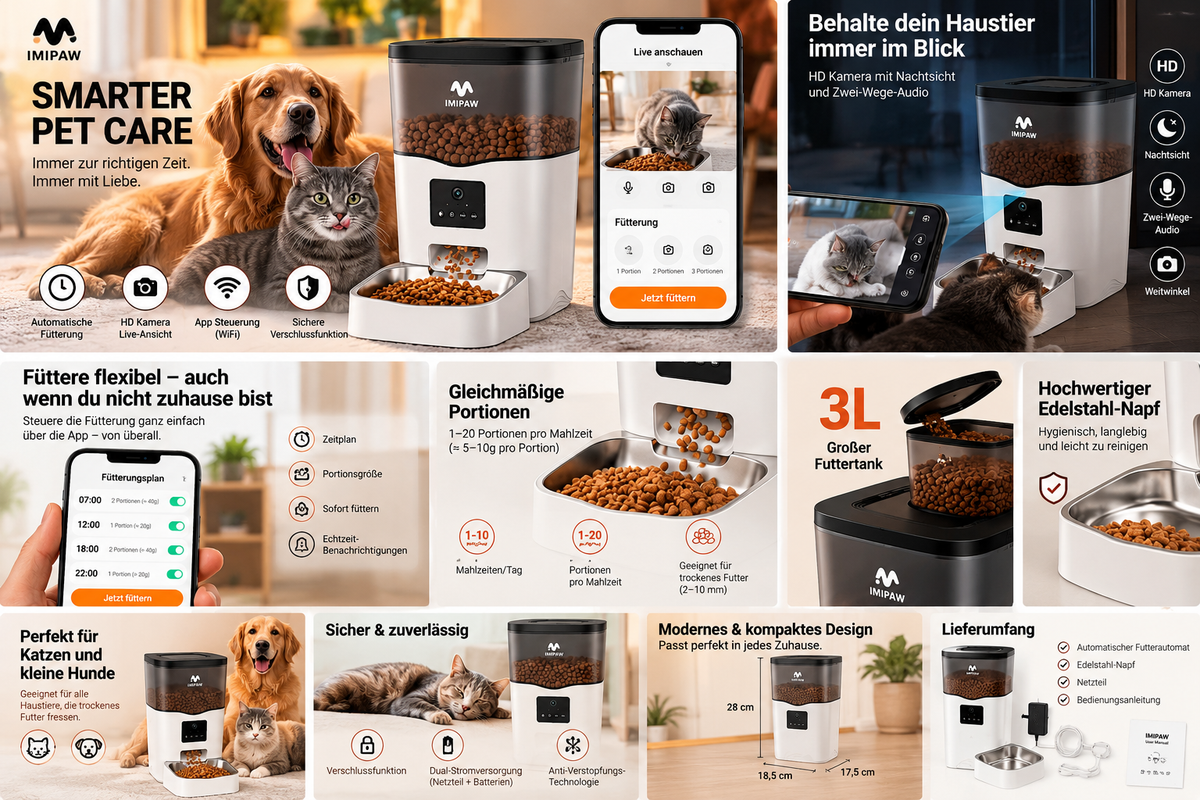 Smart Futterautomat mit Kamera & App – 3L